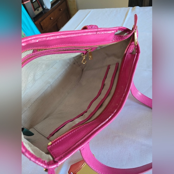 Lauren Ralph Lauren Newton Shopper Tote Hot Pink Leather Large Purse w/ Scarf - Picture 5 of 16